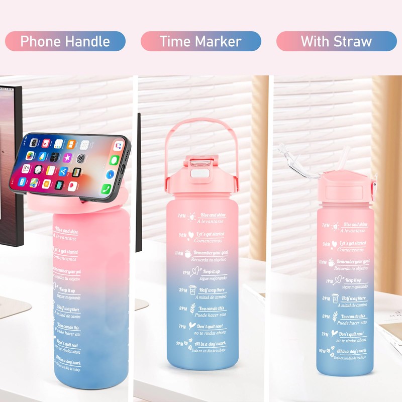 3 Pack Water Bottle BPA Free ,2L/800ML/300ML Sport Water Bottles