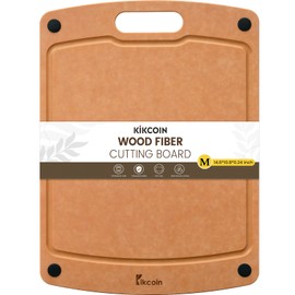 Kikcoin Wood Cutting Board, Cutting Boards for Kitchen Dishwasher Safe Non-slip Chopping Board with Juice Groove, Wood Fiber Composite Cutting Board with Handle, 14.6"*10.8"