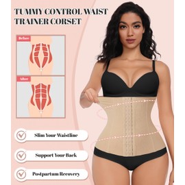 EUYZOU Women Waist Trainer Corset Postpartum Fajas Tummy Control Girdle Shapewear Waist Cincher, Beige L