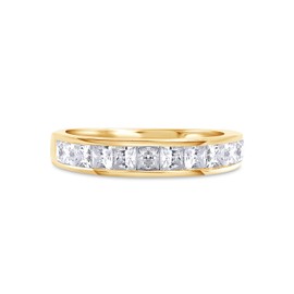 Wishrocks 1 Carat 2.5MM Princess Cut Lab Created Moissanite Half Eternity Ring for Women In 14K Yellow Gold Plated Sterling Silver Stackable Promise Wedding Band(VVS1 Clarity, 1.00 Cttw)-8
