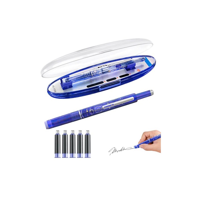 Atsy Fountain Pen Retractable 0.38mm, Blue&black Ink Medium Nib Transparent