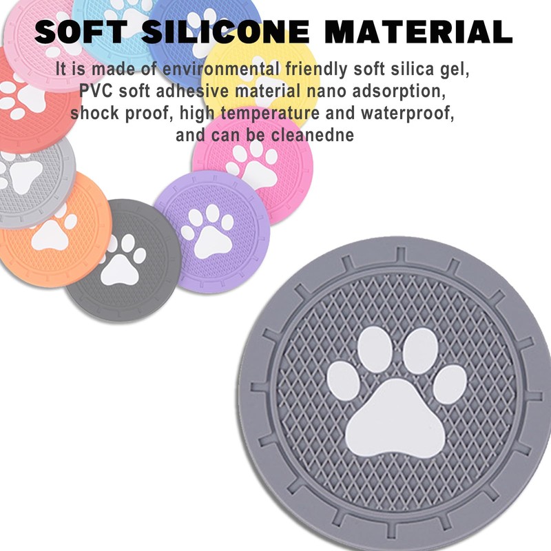 Piburth 4 Pack Car Cup Holder Coasters, Dog Paw Insert