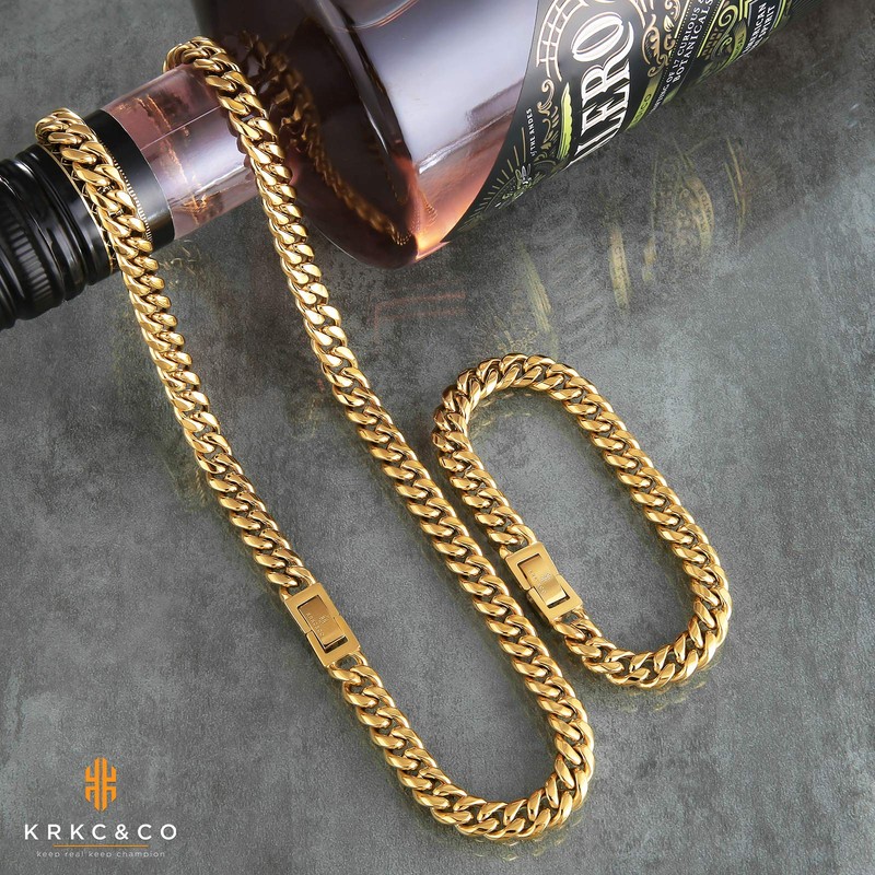 Krkc&Co Men's Kihei Chain Necklace and Bracelet, 0.3 in (8