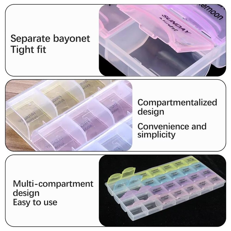 Weekly Pill Organiser, Pill Organizer 7 Days 4 Compartments Morning