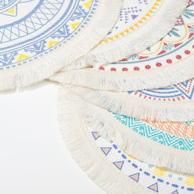 fanquare Set of 6 Boho Placemats, Round Cotton Woven prints