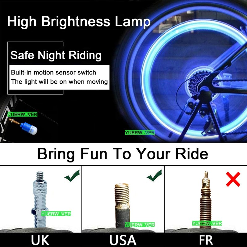 YUERWOVER 4 Pack LED Bike Wheel Lights Car Tire Valve