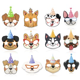 Huxolynifty Animal Masks for Children, 12 Pieces Felt Material Animal Masks Puppy Party Mask Felt Animal Masks Children's Mask Role Play Animal Party Masks for Dogs Birthday Decoration Dog Party