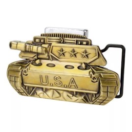 Mens Antiqued USA Tank Belt Buckle With Removable Lighter