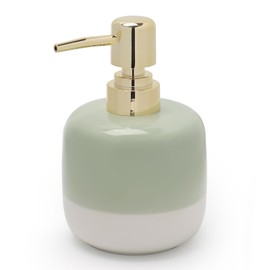 Asashizen Ceramic Soap Dispenser, Green and White, Two Tone Splicing with Gold Pump, Simple Design, Cylindrical Lotion Dispenser Bottle, Refillable Liquid for Kitchen, Bathroom, Washroom