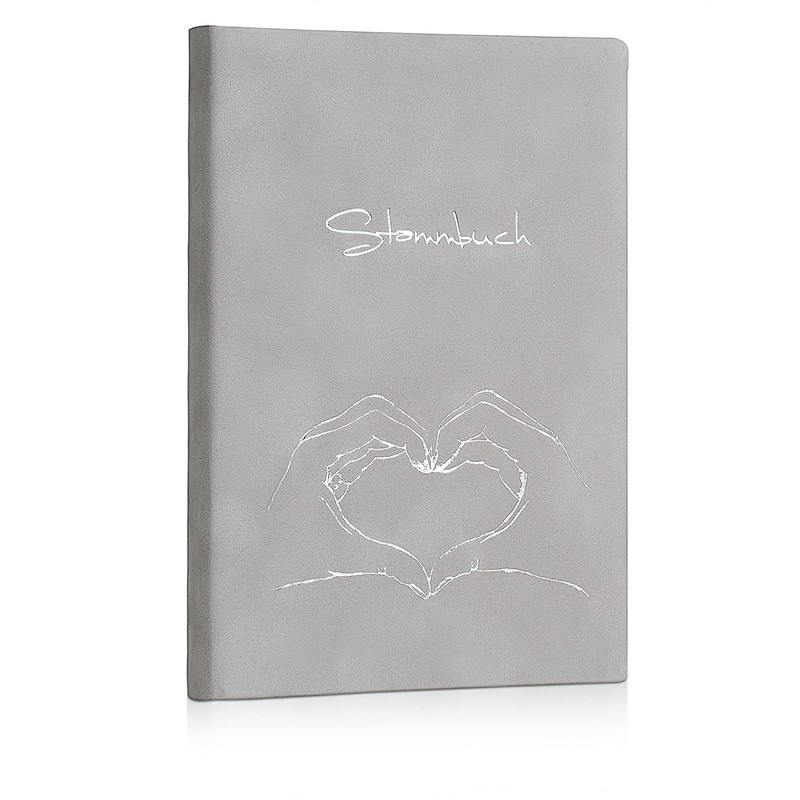 Family register - grey, velour, heart embossing, silver, family book