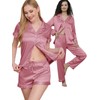 WJing Yi Jia 4Pcs Womens Silk Satin Pajama Sets Floral
