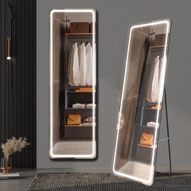 Speculux Led Full Length Mirror with Stand 63"x 20" 3 Color Modes Dimmable Lights, Lighted Full Body Mirror Leaning Wall Mounted Large Floor Mirror for Bedroom Cloakroom Living Room