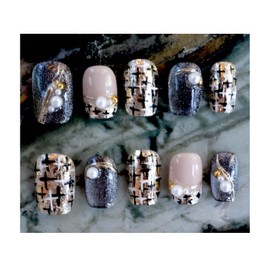 [GLORS] Purely Handmade Short Press On Nails | Luxurious Gold and Pearl Fake False Nails | Salon Quality Elegant Nail Art Design in short square, 10 pieces (S, SS)