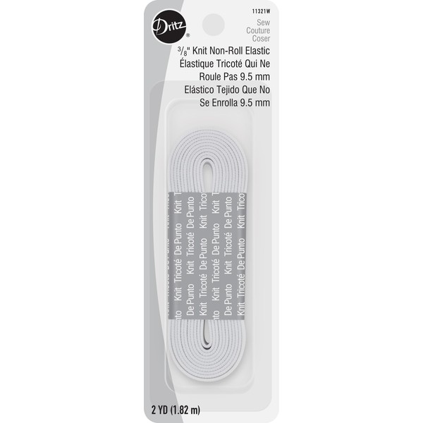 Dritz Non-Roll, 3/8-Inch x 2-Yards, White Knit Elastic