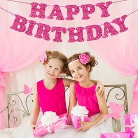 Glitter Rose Red Happy Birthday Banner Birthday Party Decorations Sign Garland Bunting Banner for Wall Decor Party Background for Kids Boys Girls Adults