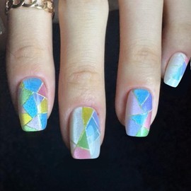 Redykat 24PCS Handmade Cat Eye Glossy Extra Short Multicolor Press On Nails, Colorful Salon Quality Nail art, Home Quick Manicure (Colorful Puzzle)