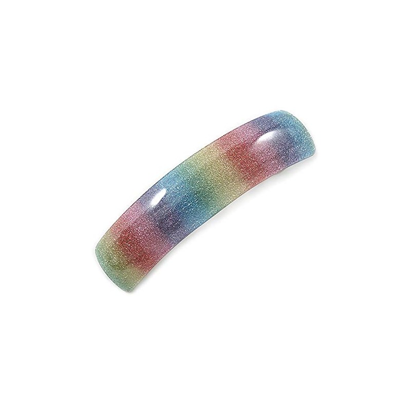 'Rainbow' Glitter Acrylic Square Barrette/Hair Clip In Silver Tone -