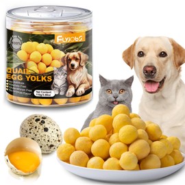 Flyjobs Freeze-Dried Quail Egg Yolk Snacks for Cats and Dogs Training, Natural Pet Treats Limited Ingredient, Healthy Tasty Freeze-Dried Pet Food for Dogs Cats (M, Egg)