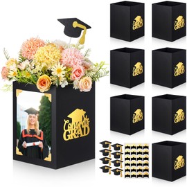 JenPen 8 Pcs Graduation Box Table Centerpieces, 7.8 x 5.8 Inch Black Graduation Photo Display Box Congrats Grad Photo Props Grad Party Favor Flower Arrangements Table Decoration for Graduate Wedding