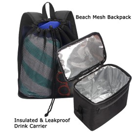 KISLANE Bolsa de playa de malla con parte inferior más fresca, bolsa de playa de malla con correa de hombro ajustable para verano camping vacaciones, Negro, L