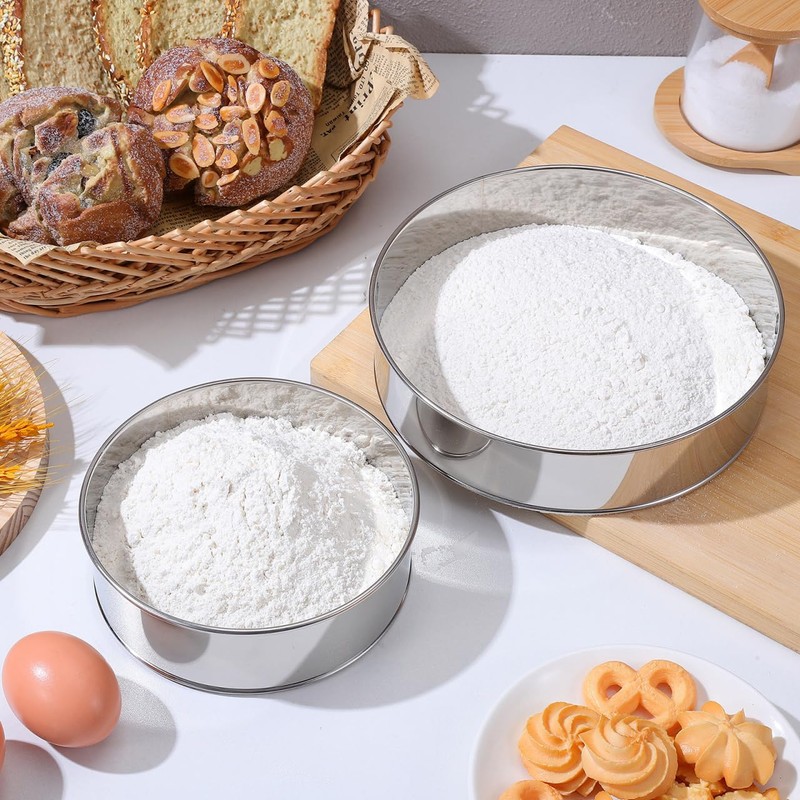 2Pcs Stainless Steel Round Flour Sieve 40 60 40 60