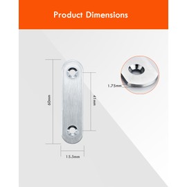 Gorffy Flat Brackets for Wood - 20Pcs 60 × 15.5 × 1.75mm Mending Plates, Stainless Steel Sleeper Connectors, Metal Joining Plates for Fixing