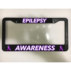 EHAKB Frame Epilepsy Awareness Purple Ribbon Cure Black License Plate Frame New 12" X 6"