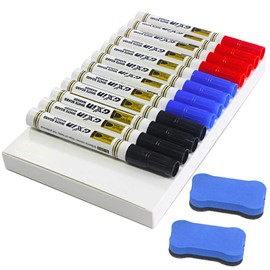 Qualsen Dry Erase Markers, Dry Erase Pens, Marker Pens Blackboard, Medium Point, Water Based, Black, Blue, Red, 12 Count 3 Colors Set