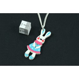 Easter Bunny Easter Bunny Easter Rabbit Bunny Bunnies Mini Bling Chain Necklace Blue