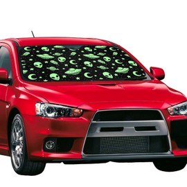 Green Alien Moon UFO - Parasol para parabrisas delantero para coche, camión, SUV, bloquea los rayos UV (51 x 27.5 pulgadas, endurecido mejorado)