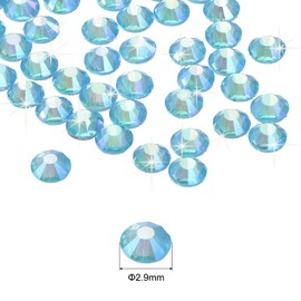 MECCANIXITY 2880 Pcs Hotfix Rhinestones Flatback Crystal Glass Gems Art Rhinestones for Crafts Clothes DIY Decoration(SS10 2.9mm,Lake Blue Color)
