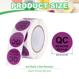 PATIKIL 1" QC Rework Labels, 6 Roll/3000 Pcs Inventory Quality Control Stickers Round Warehouse Management Organization Labels for Shipping Manufacturing Inspection, Purple