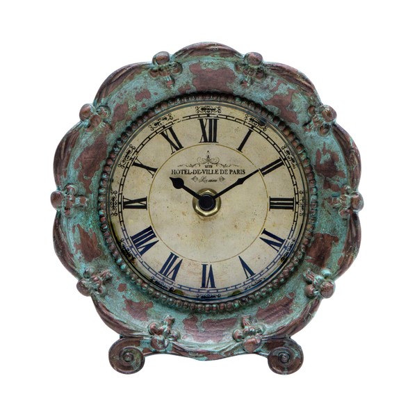 NIKKY HOME Table Top Clock, Vintage French Decorative Pewter Analog Desk Clock Battery Operated for Living Room Decor Shelf, Green