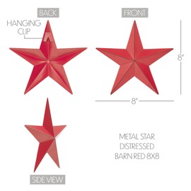 VHC Brands Patriotic Metal Star Distressed 8x8, Independence Day Decor, Decorative Wall Hanging, Rustic Farmhouse Decorations, Barn Red, Black
