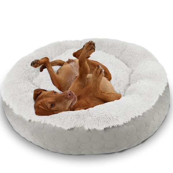 HACHIKITTY Dog Donut Round Calming Bed, Fluffy Dog Bed for