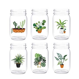 TOSSWARE POP 16oz Mason Plant Mom Series, SET OF 6, Recyclable, Unbreakable & Crystal Clear Plastic Printed Mason Jars