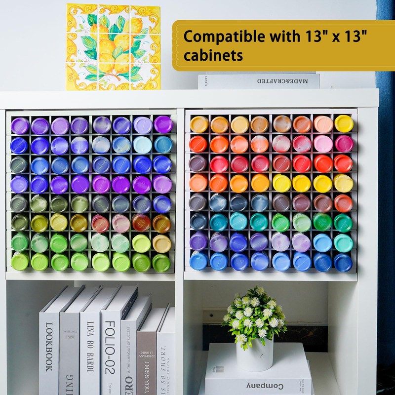 Krafetto 2 Pack 64 Grids Paint Organizer Storage Rack, Wall-mountable