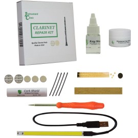 Instrument Clinic Clarinet Repair Kit, with USB Leak Light, Springs, Cork Grease, Key Polish
