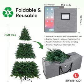BALEINE 7.5 ft Christmas Tree Storage Bag, Heavy Duty 900D Oxford Fabric with Reinforced Handles and Dual Zippers Wide Opening, Extra Large Storage Container for Trees and Decorations (Grey) | BALEINE