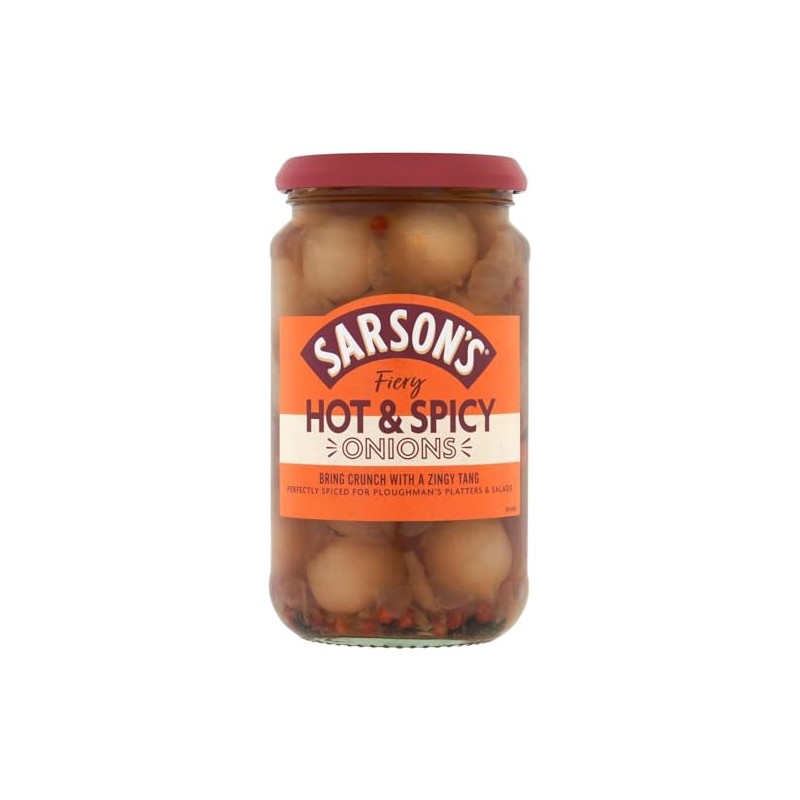 Sarsons Hot and Spicy Silverskin Onions 460g (1 Pack)