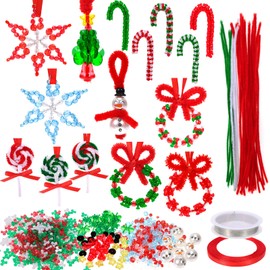 HOWAF Christmas Crafts for Kids, Christmas Beads Christmas Beaded Ornament Christmas Wreath Snowman Snowflake Xmas Tri Beads Chenille Stems DIY Christmas Decorations for Christmas Tree Decorations