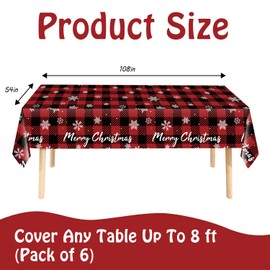 JHDZDHY 6 Pack Christmas Snowflake Tablecloth Disposable Christmas Plastic Tablecloth Table Cover for Christmas Party Decoration Supplies 54 x 108 Inches (Red Checkered Snowflake)