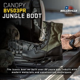 Belleville Men's 8" Canopy Jungle Boots - Highly Breathable Leather & Nylon Upper Military Boots for Men - Medial Side Drainage Vents & Classic Panama Outsole Tread - Olive Drab