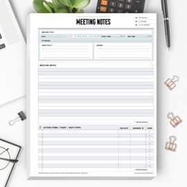 Goody Farm Meeting Notepad - 8.5 x 11-50 Sheets Double Sided Work School Meeting Pad Objectives, Agenda, Notes, Action, Tasks, Project Pads
