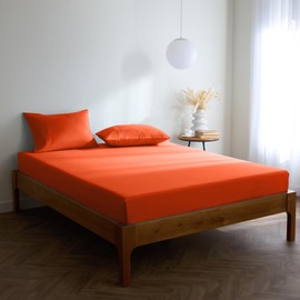 Mellanni Double Fitted Sheet - All Around Elastic - 30 Cm Deep - Ultra Soft Brushed Microfiber, Shrinkage & Fade Resistant - (135x190 cm, Poppy Orange)