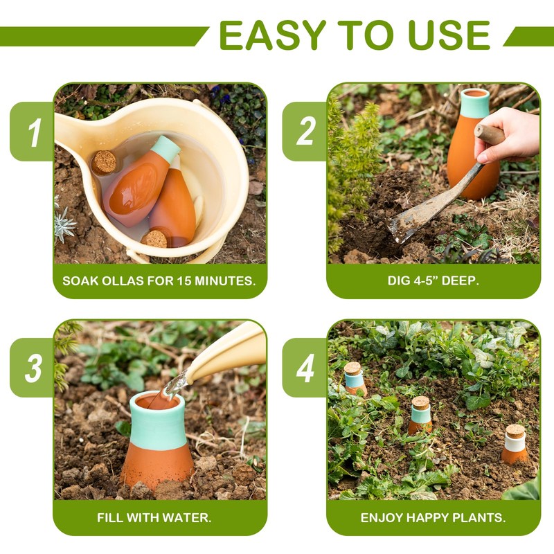 FirstGift 4 Pack Plant Self-Watering Stakes Terracotta Automatic Plant Waterer