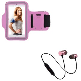 Running T6 Pink Sports Kit for BlackBerry Key2 Smartphone - Bluetooth Headphones + Cuffs