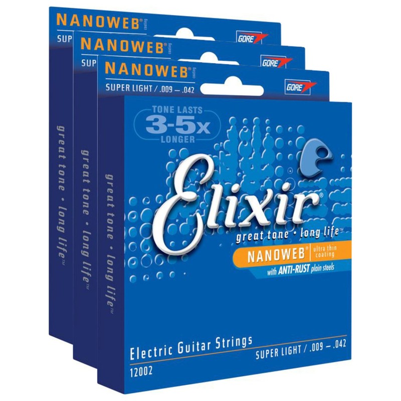 3 Sets of Elixir 12002 Super Light Electric Strings (9-42)