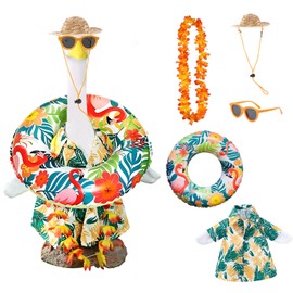 ERMO NKES Summer Porch Goose Outfit Set for 23"/17" Plastic Lawn Goose – Includes Hawaiian Shirt, Straw Hat, Lei, Sunglasses, and Inflatable Pool Ring – Funny Summer Yard Decor