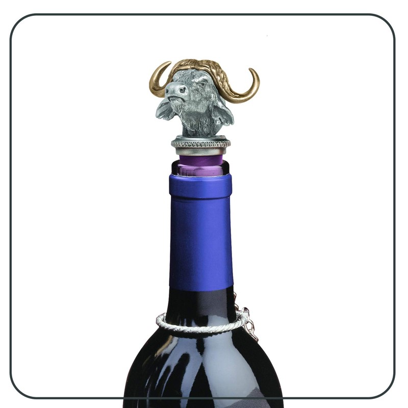 Cape Buffalo Bottle Stopper with Brass Horns | Bottle Topper